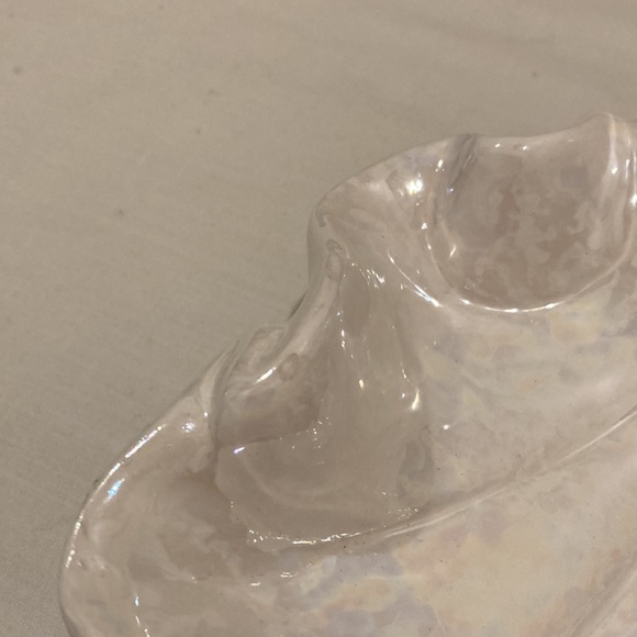 WCL Vtg Iridescent Ceramic Halloween White Ghost Candy Bowl Dish Scalloped Edges - Picture 6 of 16